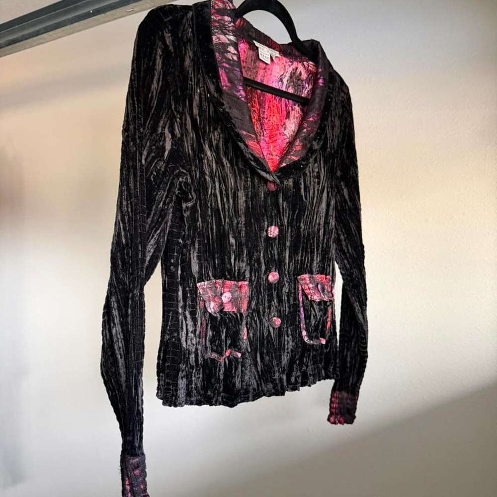 90s vintage Alberto Makali whimsygoth black crushed velvet beaded blazer - Picture 8 of 13
